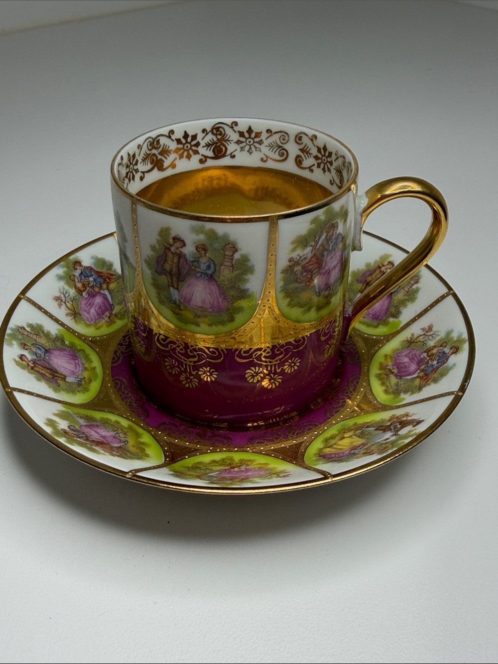 German Vintage Aristocratic Lovers Ceramic Cup & Saucer Set